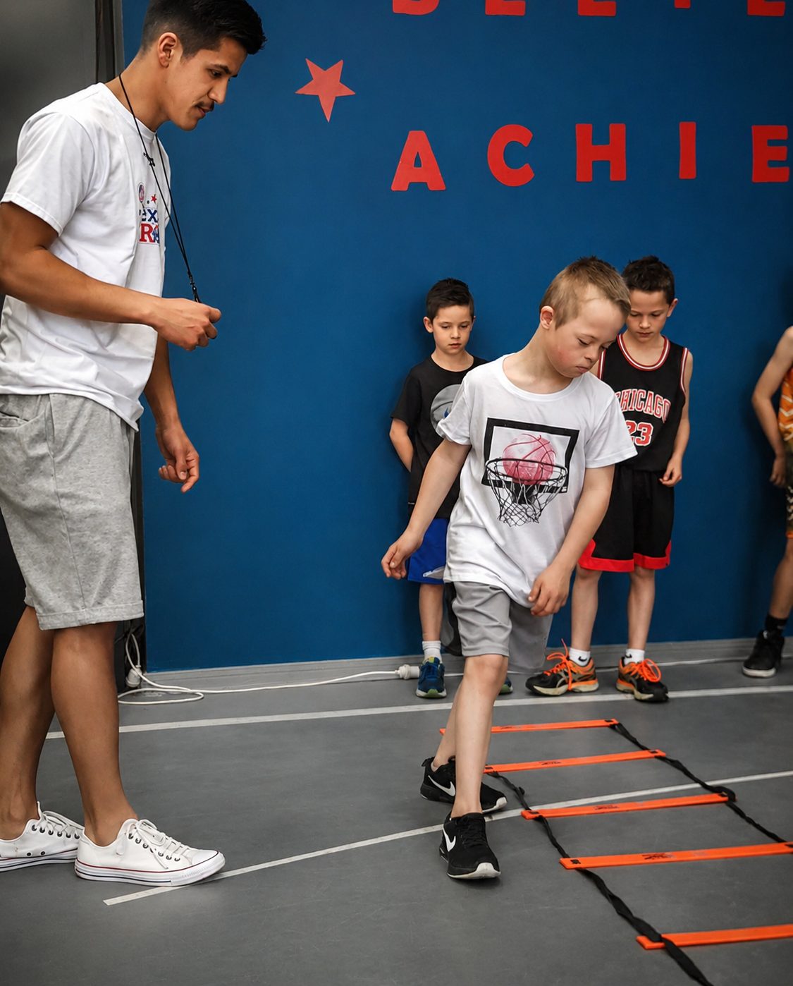 Day program — agility ladder drills with a coach